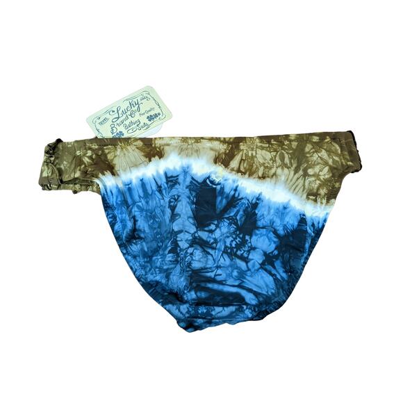 Lucky Brand Bikini Bottom Small Blue Green Tie Dye Ruffle Low Rise Swimsuit Pool - Picture 2 of 9